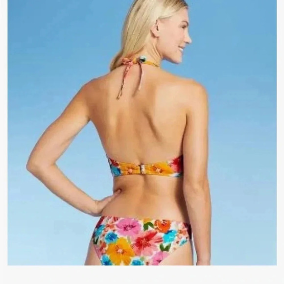 Shade & Shore  Lightly Lined Longline Double Knot-Front Bikini Top Floral size M - Picture 5 of 13